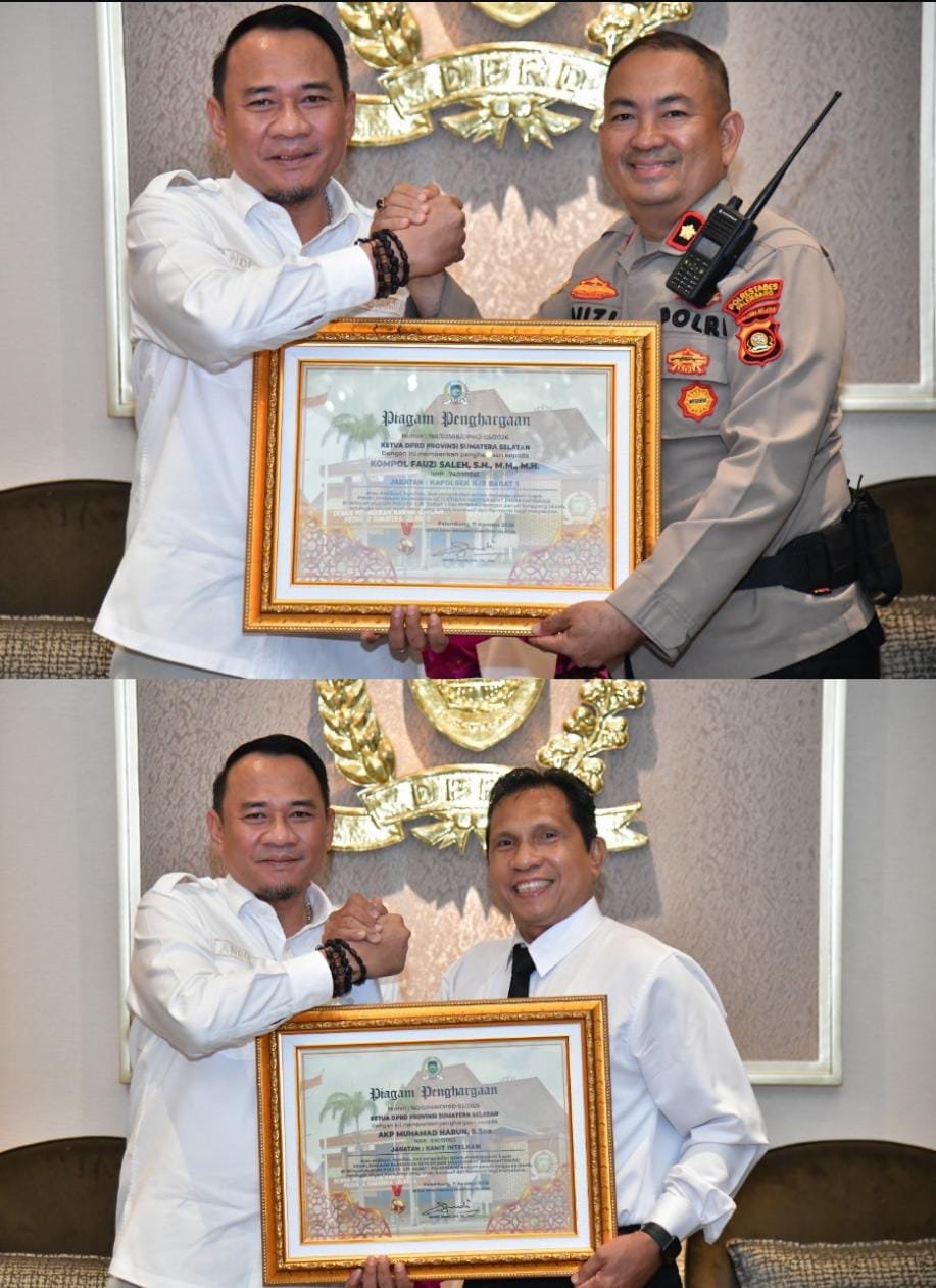 Apresiasi Kinerja Jaga Kamtibmas, Ketua DPRD Sumsel Berikan Penghargaan Kepada Jajaran Polsek Ilir Barat I Palembang